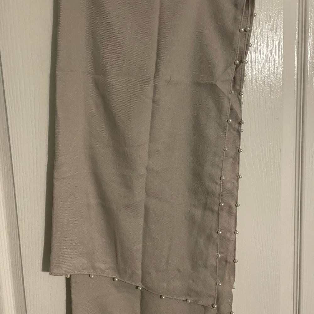 Tan scarf with beaded trim